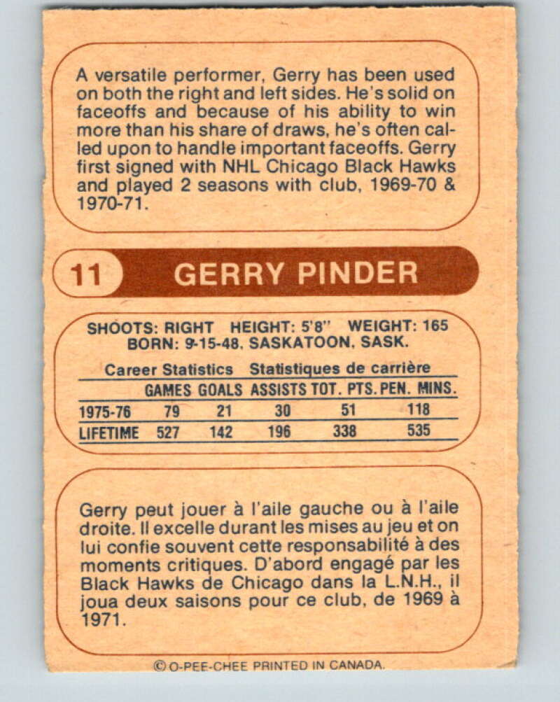 1976-77 WHA O-Pee-Chee #11 Gerry Pinder Minnesota Fighting Saints V7647