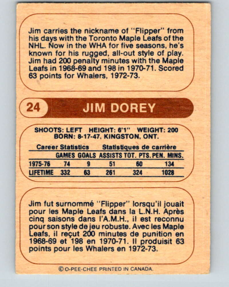 1976-77 WHA O-Pee-Chee #24 Jim Dorey Quebec Nordiques V7664