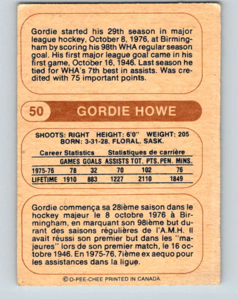 1976-77 WHA O-Pee-Chee #50 Gordie Howe Houston Aeros V7694