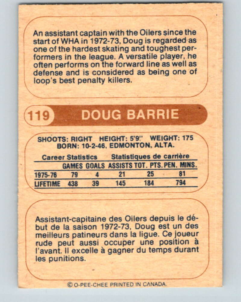 1976-77 WHA O-Pee-Chee #119 Doug Barrie Edmonton Oilers V7780