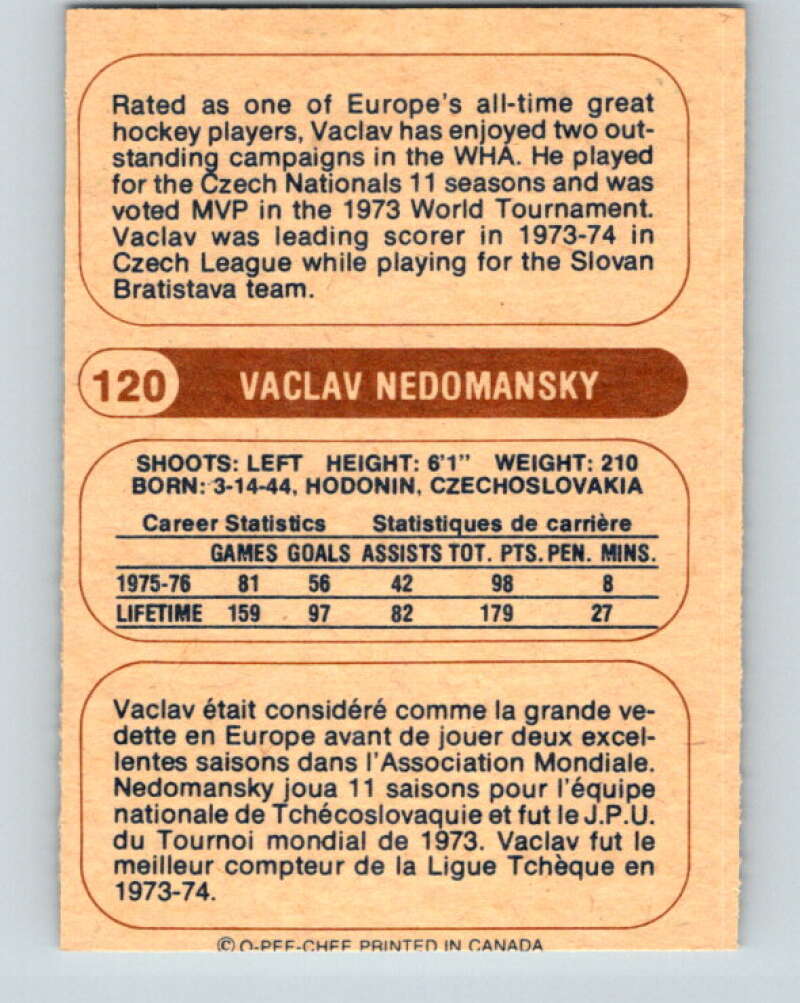 1976-77 WHA O-Pee-Chee #120 Vaclav Nedomansky Birmingham Bulls V7781