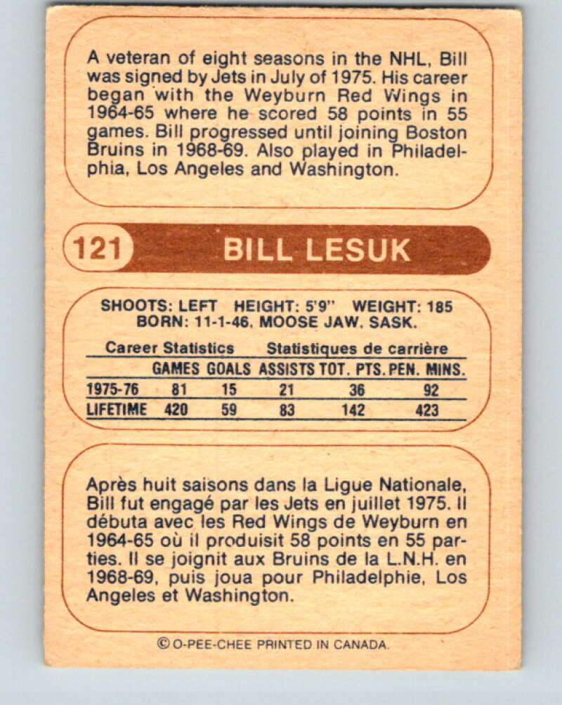 1976-77 WHA O-Pee-Chee #121 Bill Lesuk Winnipeg Jets V7782