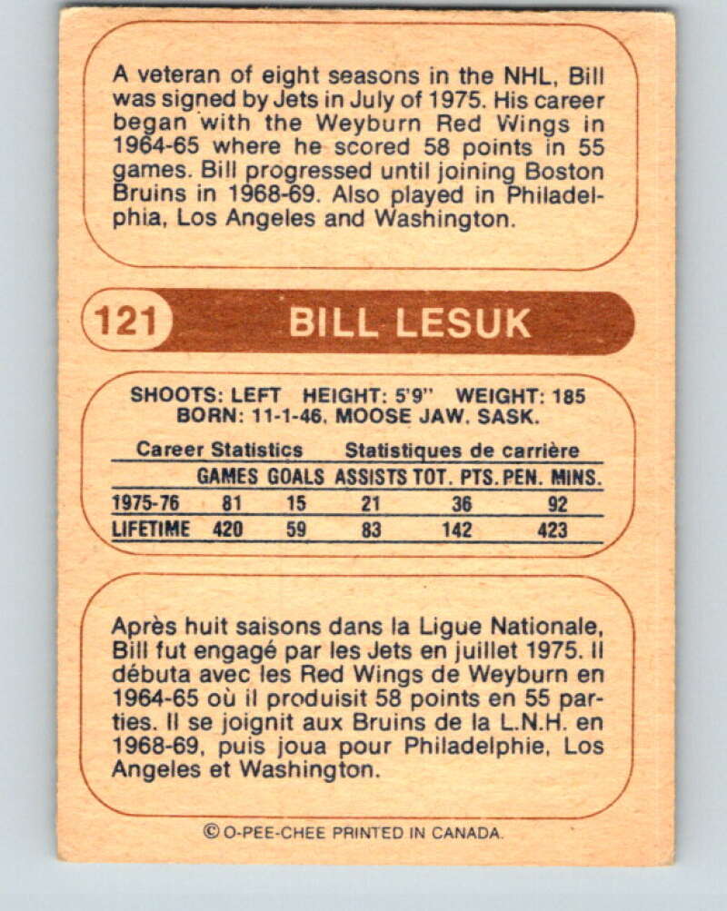 1976-77 WHA O-Pee-Chee #121 Bill Lesuk  Winnipeg Jets  V7782