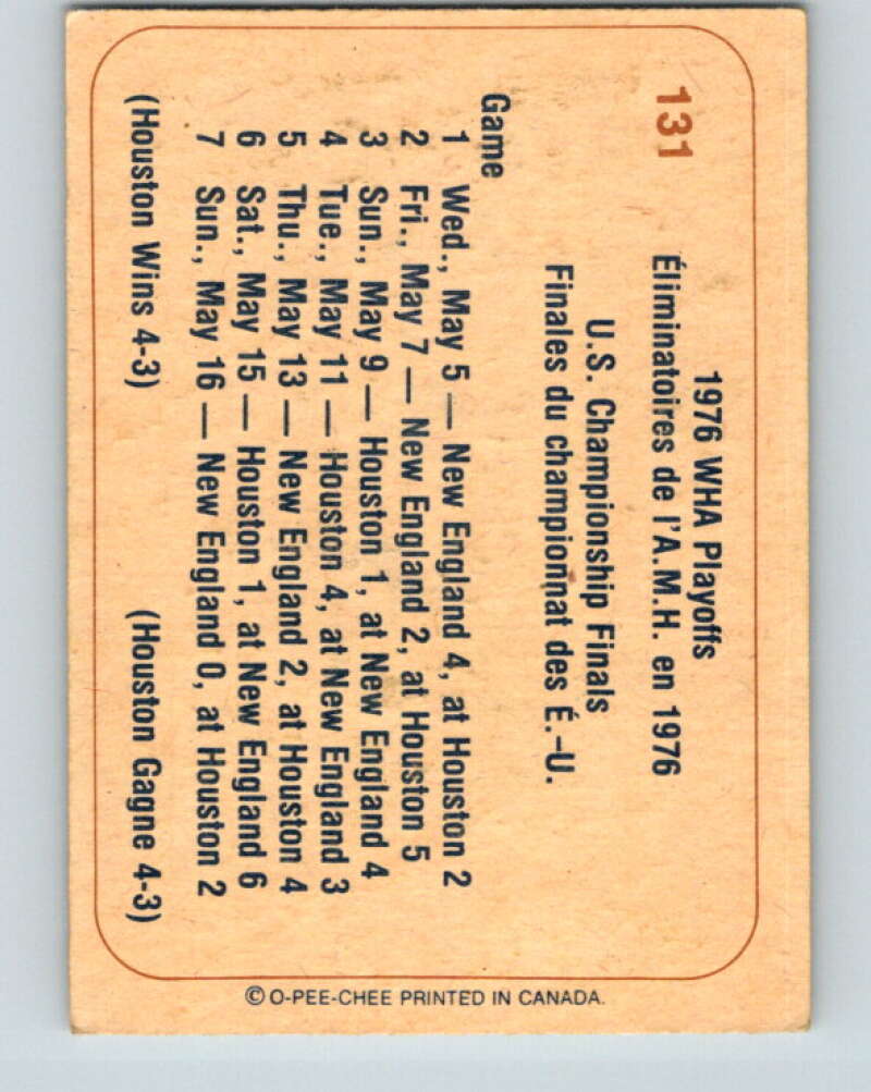 1976-77 WHA O-Pee-Chee #131 U.S. Finals   V7801