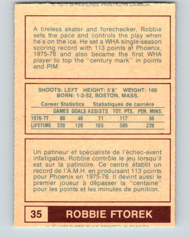 1977-78 WHA O-Pee-Chee #35 Robbie Ftorek Cincinnati Stingers V7866