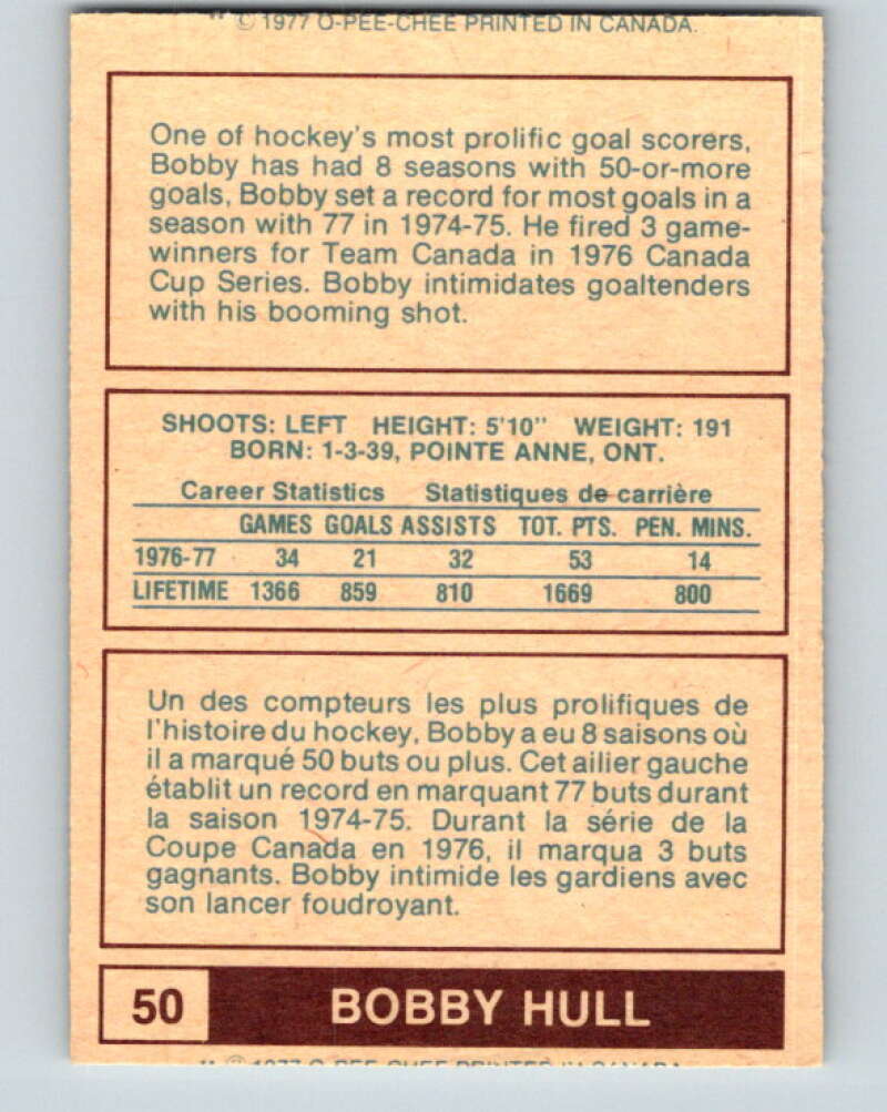 1977-78 WHA O-Pee-Chee #50 Bobby Hull Winnipeg Jets V7892