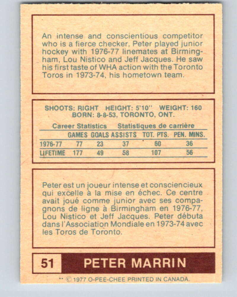 1977-78 WHA O-Pee-Chee #51 Peter Marrin Birmingham Bulls V7895