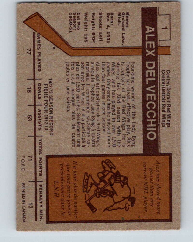 1973-74 O-Pee-Chee #1 Alex Delvecchio Detroit Red Wings V7918