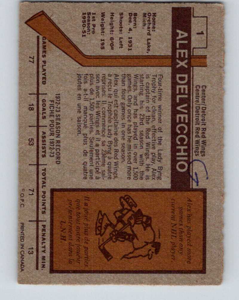 1973-74 O-Pee-Chee #1 Alex Delvecchio Detroit Red Wings V7919