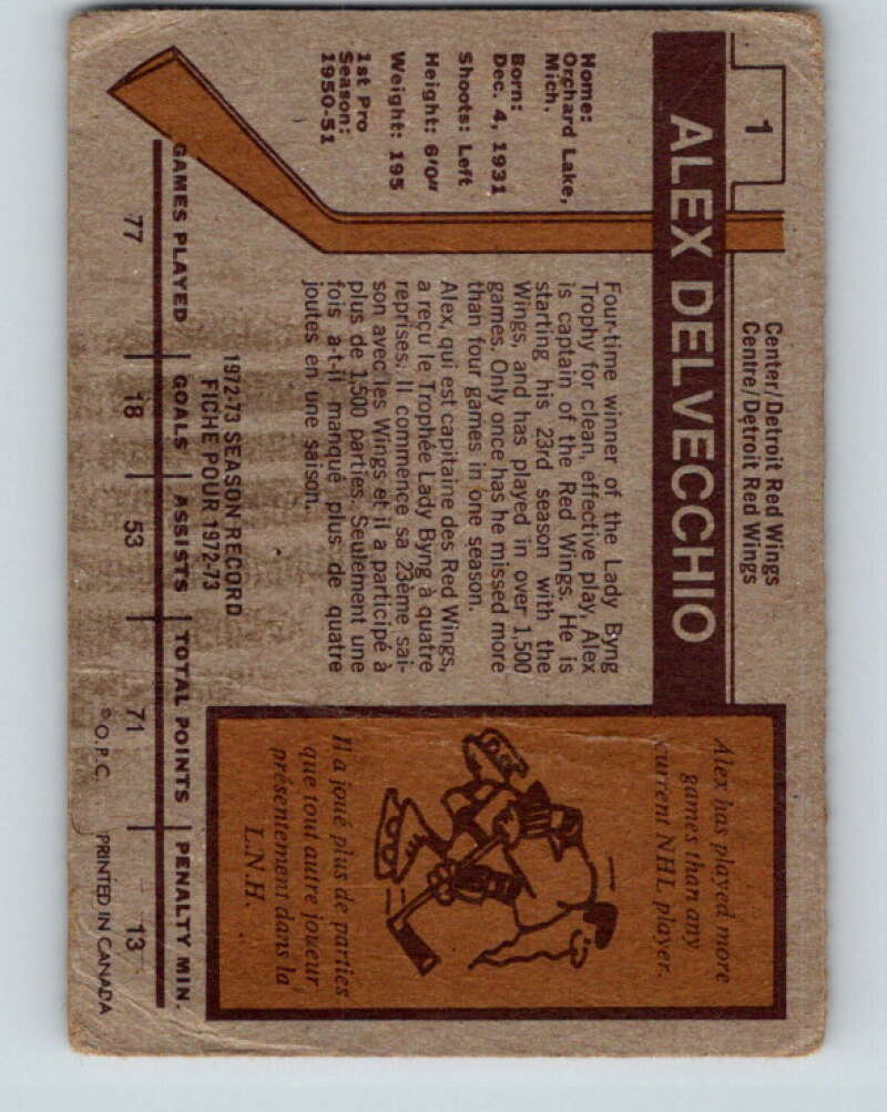 1973-74 O-Pee-Chee #1 Alex Delvecchio Detroit Red Wings V7920