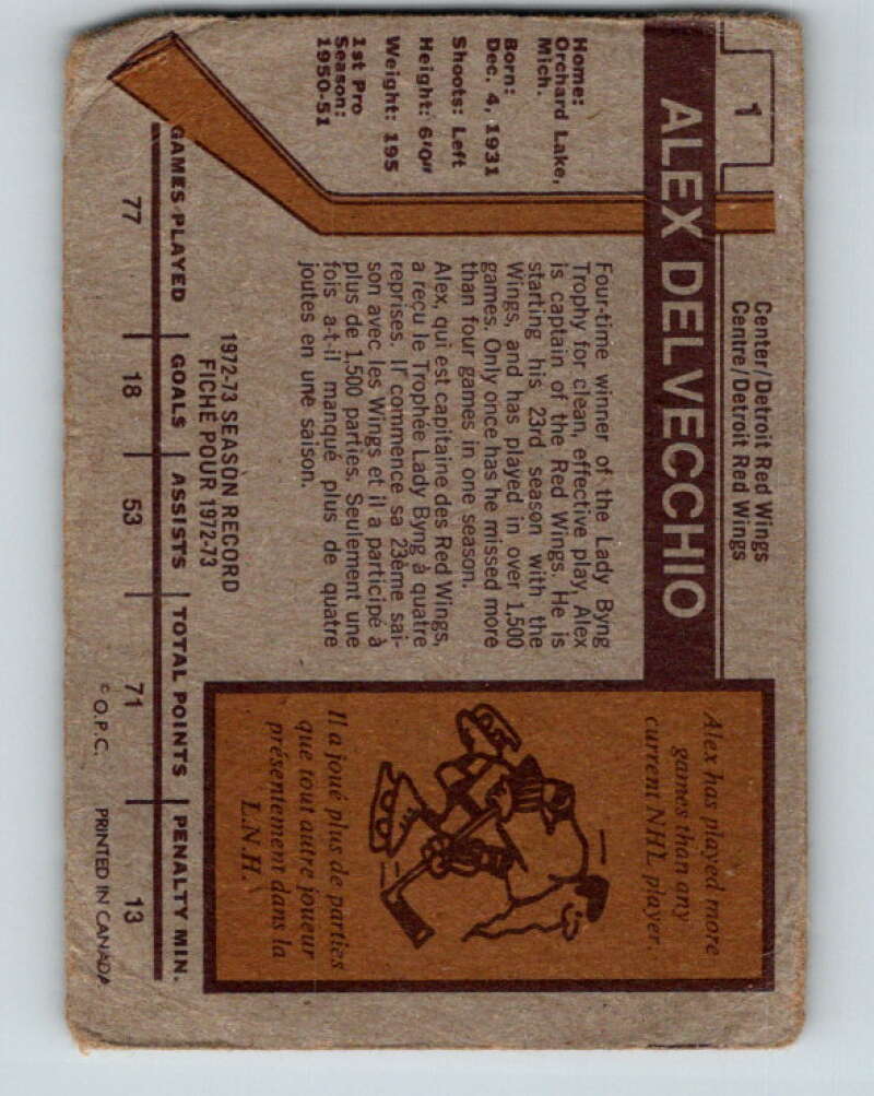 1973-74 O-Pee-Chee #1 Alex Delvecchio Detroit Red Wings V7921