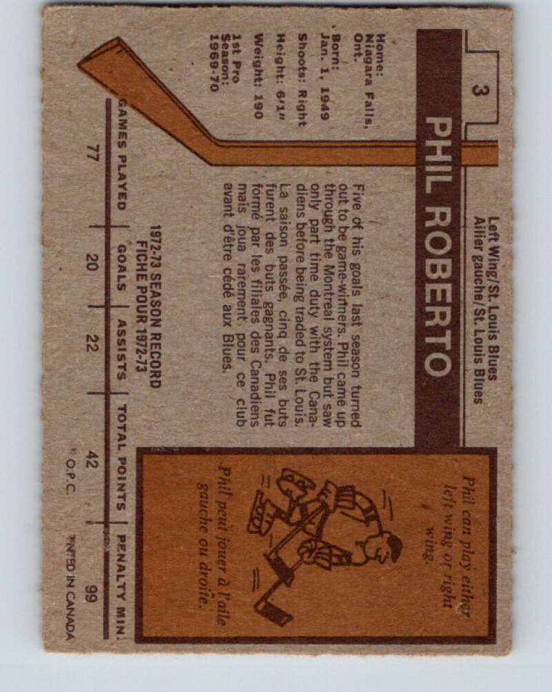 1973-74 O-Pee-Chee #3 Phil Roberto St. Louis Blues V7924