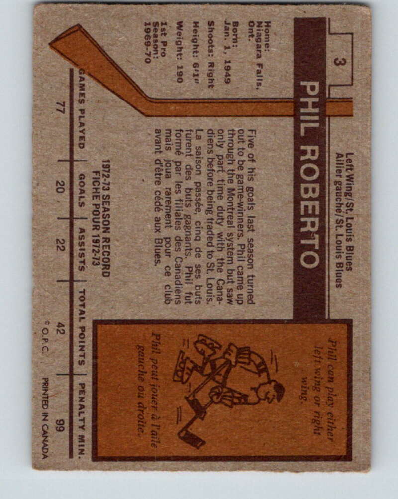 1973-74 O-Pee-Chee #3 Phil Roberto St. Louis Blues V7925