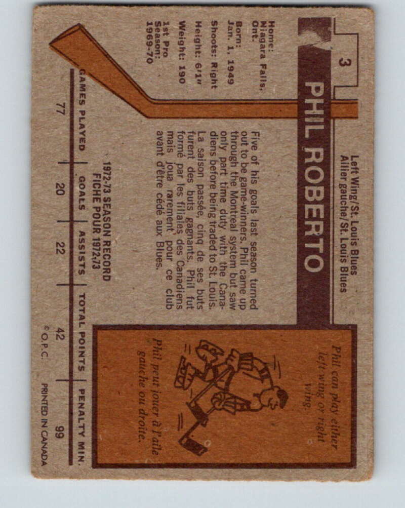1973-74 O-Pee-Chee #3 Phil Roberto St. Louis Blues V7926