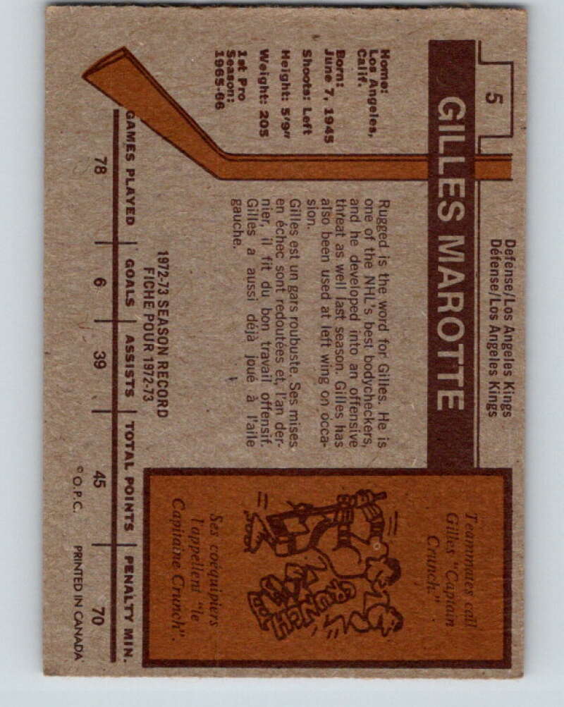 1973-74 O-Pee-Chee #5 Gilles Marotte Los Angeles Kings V7935