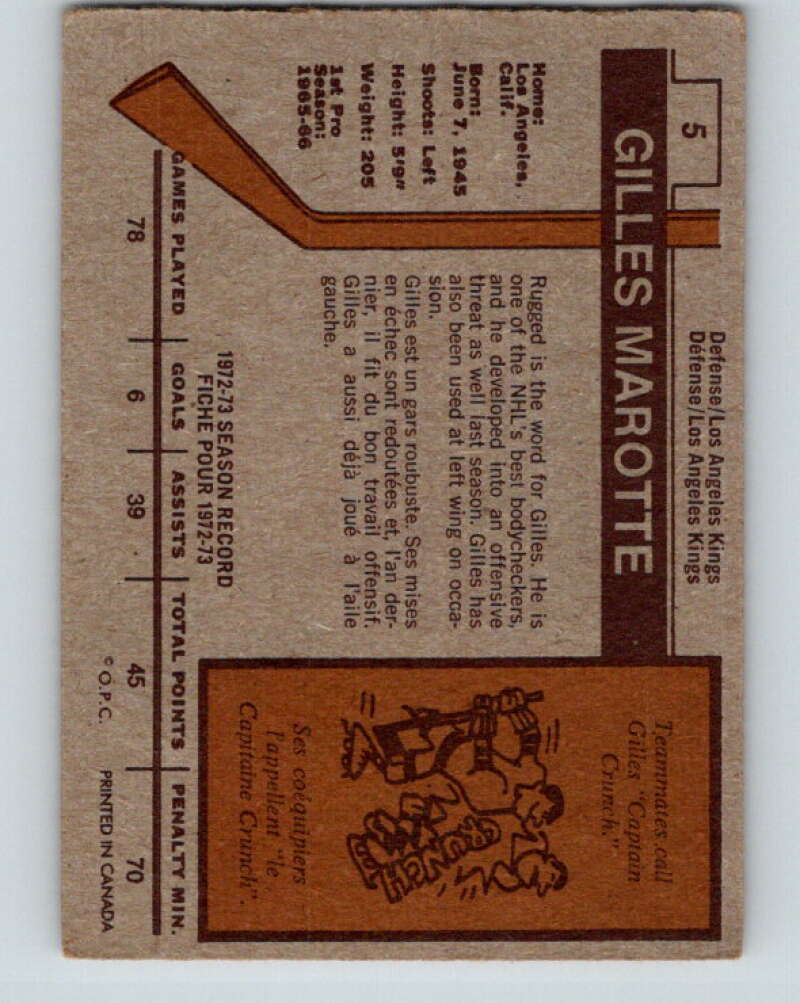 1973-74 O-Pee-Chee #5 Gilles Marotte Los Angeles Kings V7937