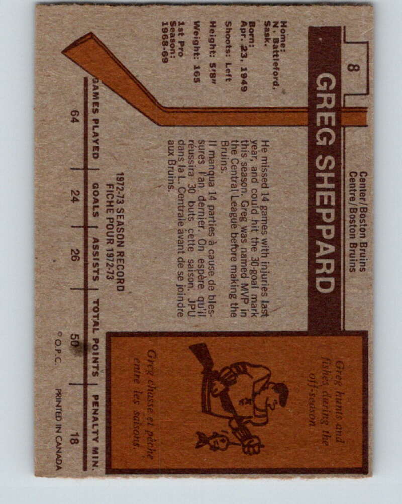 1973-74 O-Pee-Chee #8 Gregg Sheppard Boston Bruins V7947