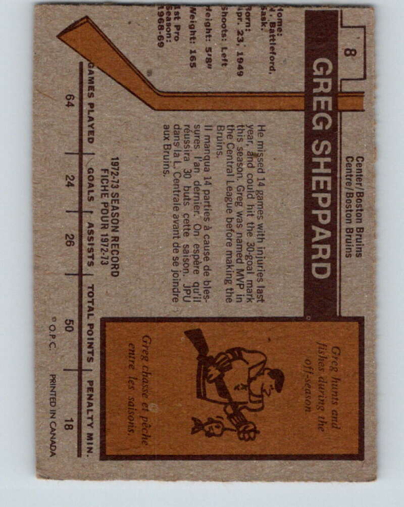 1973-74 O-Pee-Chee #8 Gregg Sheppard Boston Bruins V7948