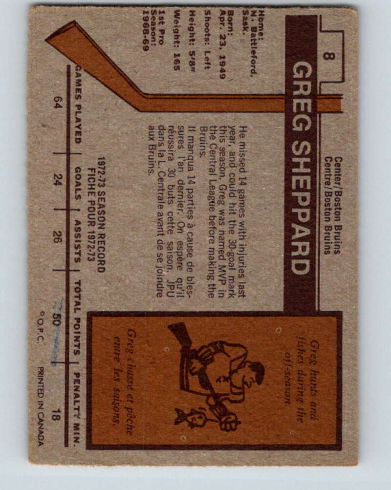 1973-74 O-Pee-Chee #8 Gregg Sheppard Boston Bruins V7949