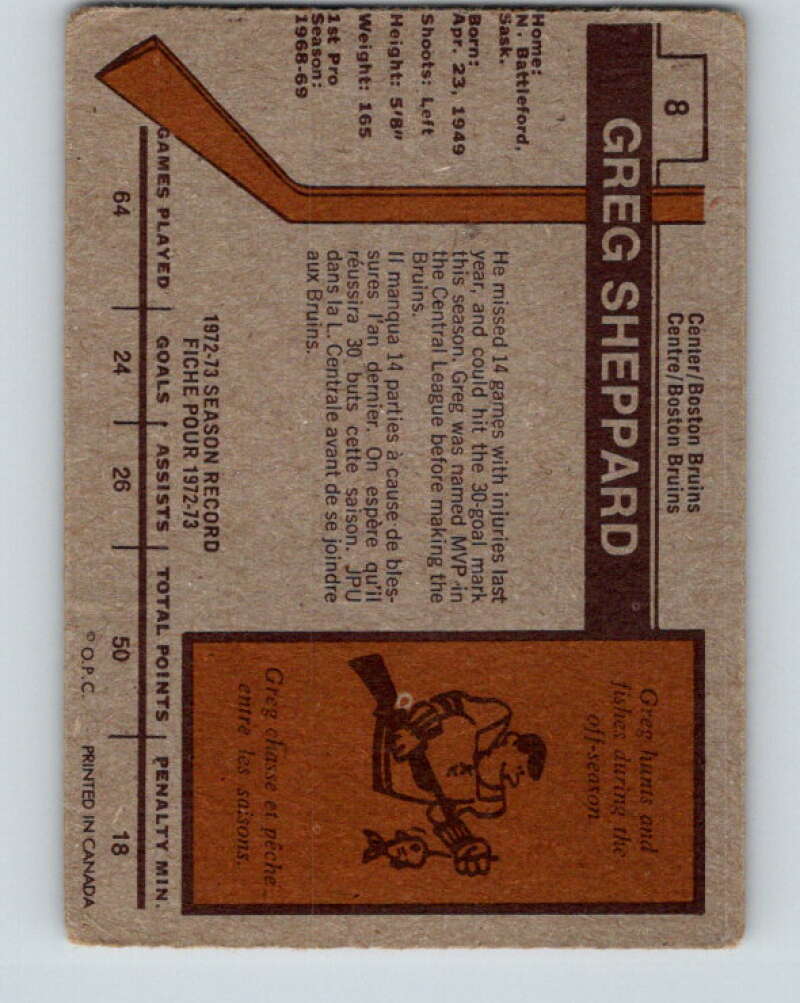 1973-74 O-Pee-Chee #8 Gregg Sheppard Boston Bruins V7951