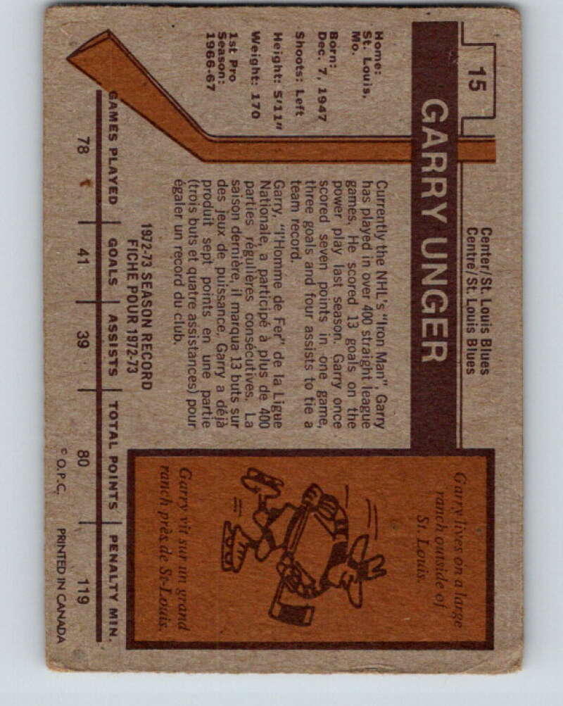 1973-74 O-Pee-Chee #15 Garry Unger St. Louis Blues V7975