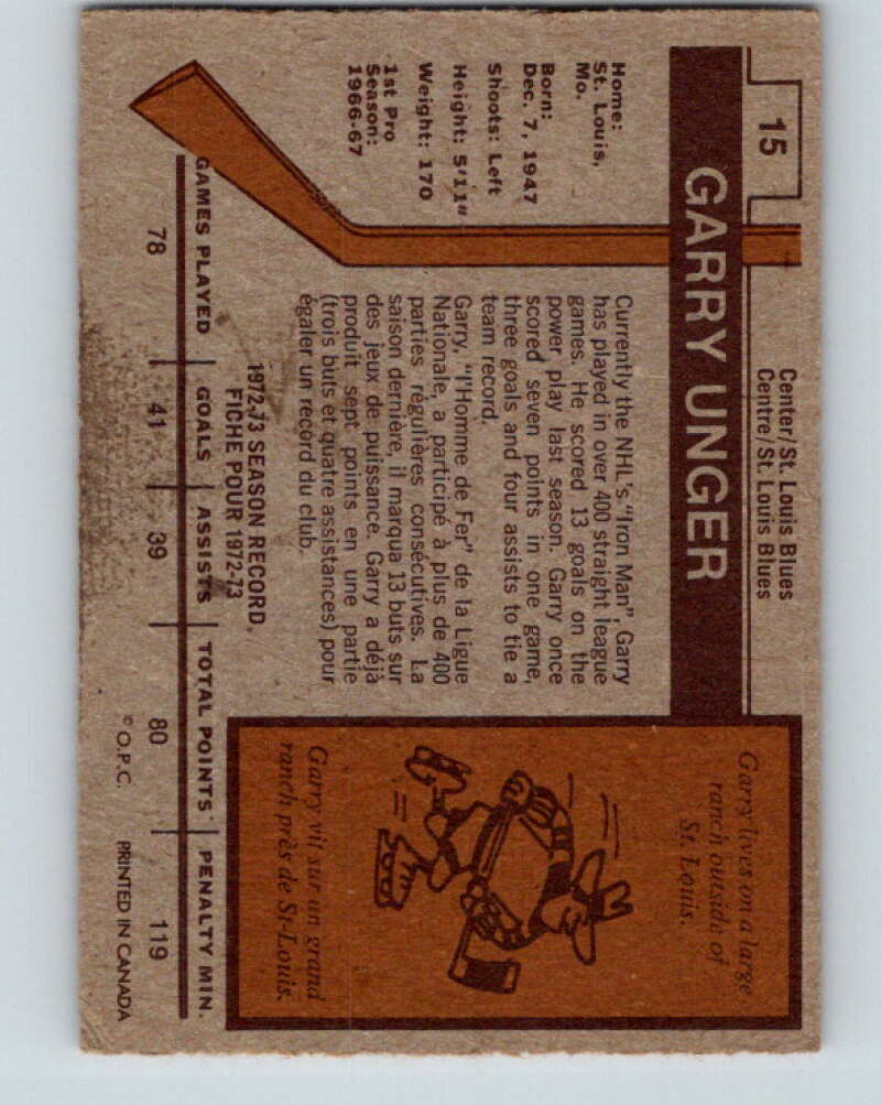 1973-74 O-Pee-Chee #15 Garry Unger St. Louis Blues V7976