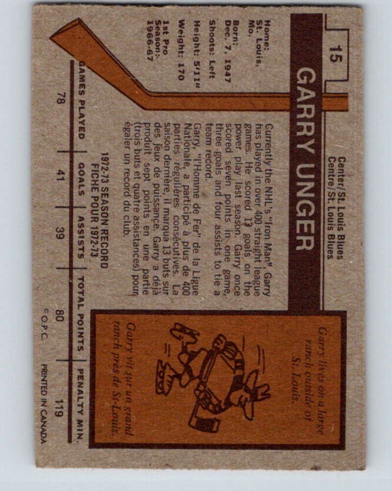 1973-74 O-Pee-Chee #15 Garry Unger St. Louis Blues V7977