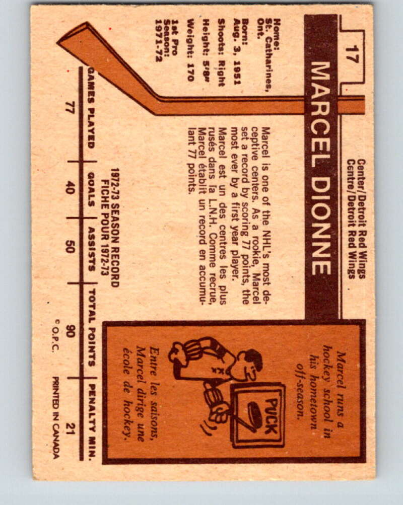 1973-74 O-Pee-Chee #17 Marcel Dionne Detroit Red Wings V7981