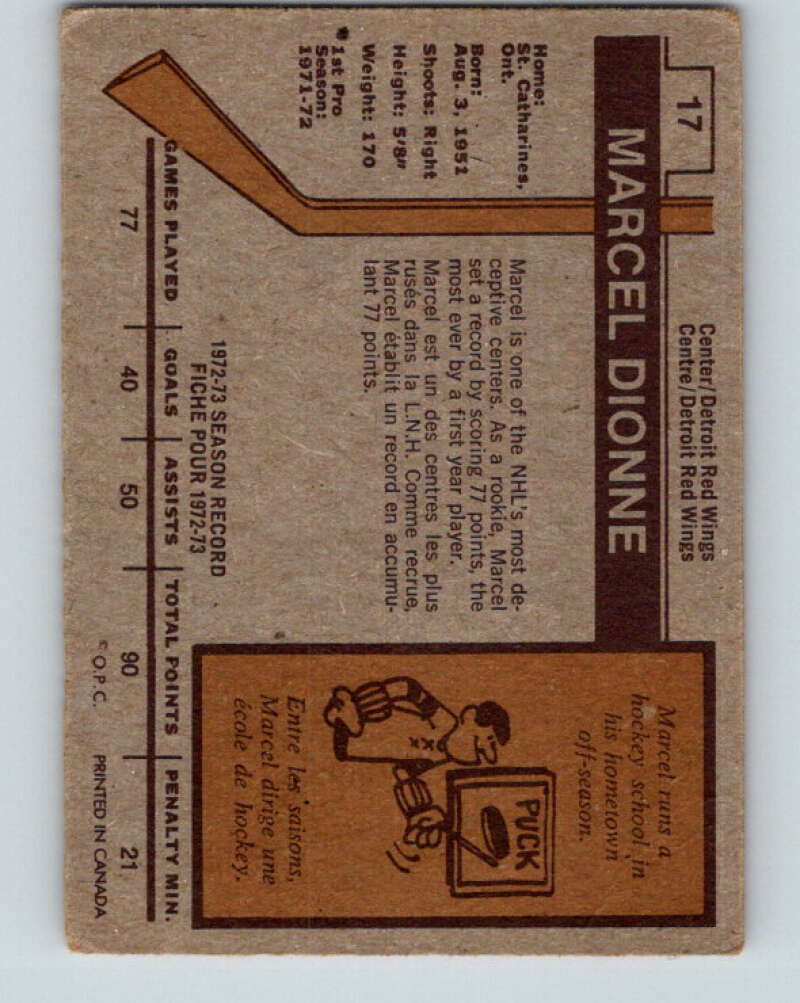 1973-74 O-Pee-Chee #17 Marcel Dionne Detroit Red Wings V7982