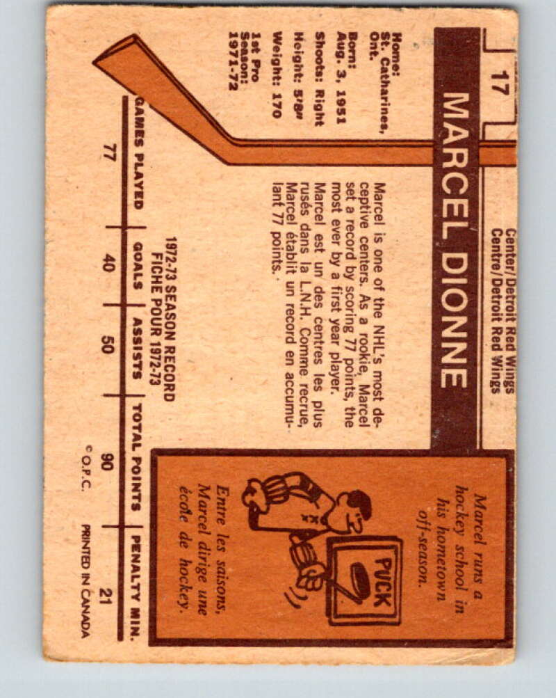1973-74 O-Pee-Chee #17 Marcel Dionne Detroit Red Wings V7983