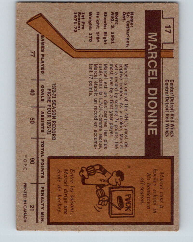 1973-74 O-Pee-Chee #17 Marcel Dionne Detroit Red Wings V7984