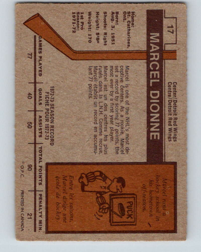 1973-74 O-Pee-Chee #17 Marcel Dionne Detroit Red Wings V7985
