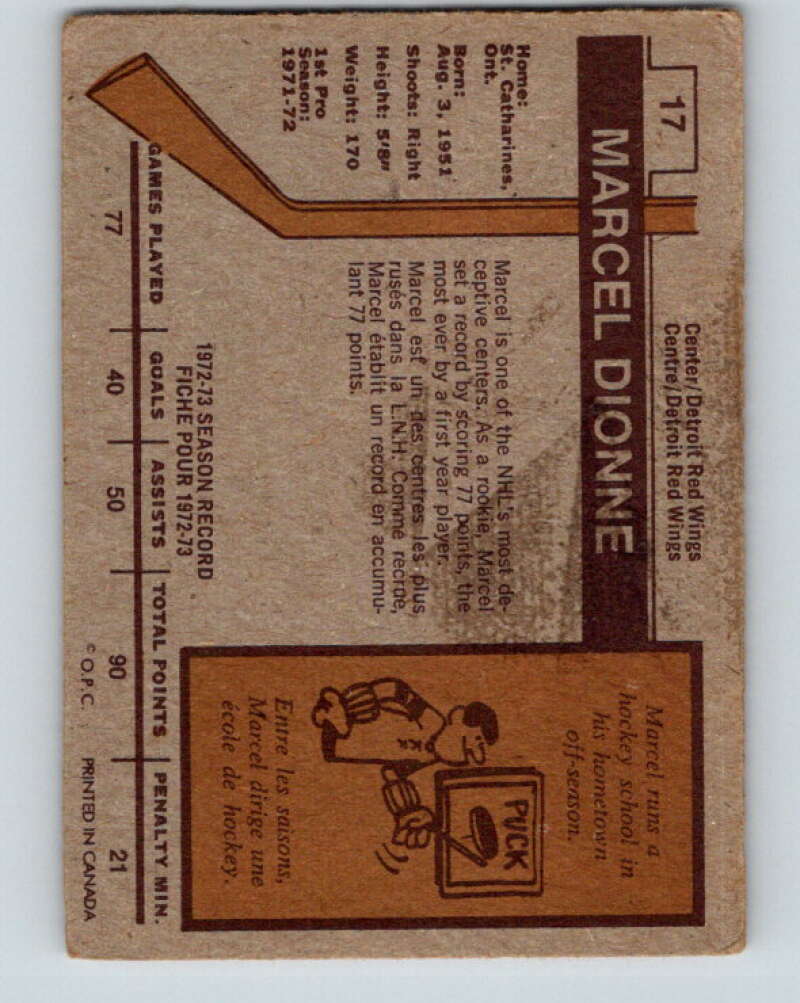 1973-74 O-Pee-Chee #17 Marcel Dionne Detroit Red Wings V7986