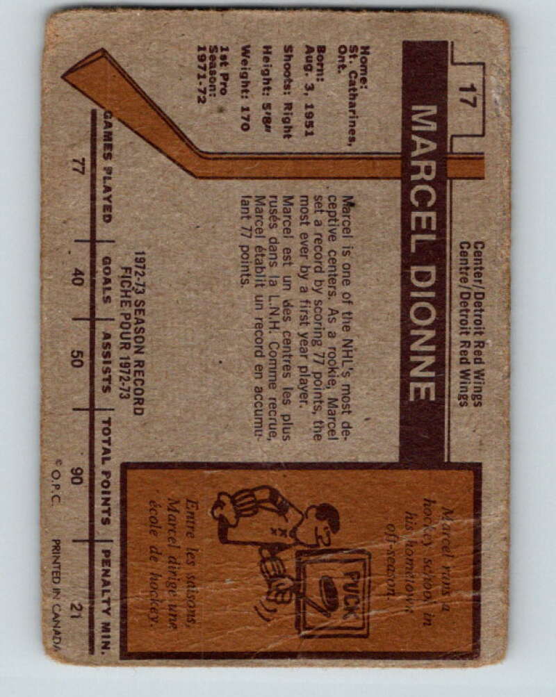 1973-74 O-Pee-Chee #17 Marcel Dionne Detroit Red Wings V7987