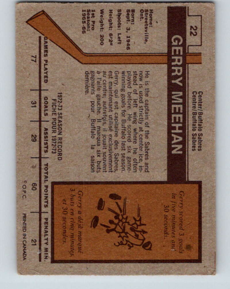 1973-74 O-Pee-Chee #22 Gerry Meehan Buffalo Sabres V8006