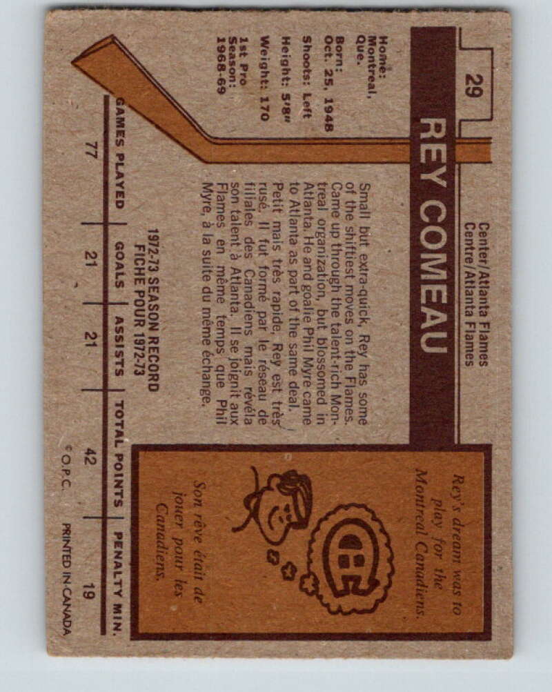 1973-74 O-Pee-Chee #29 Rey Comeau Atlanta Flames V8039