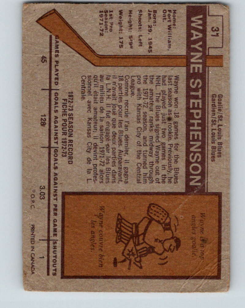 1973-74 O-Pee-Chee #31 Wayne Stephenson St. Louis Blues V8049