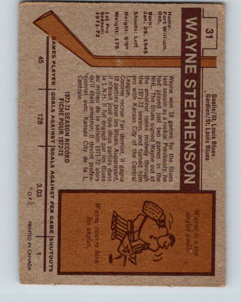 1973-74 O-Pee-Chee #31 Wayne Stephenson St. Louis Blues V8050
