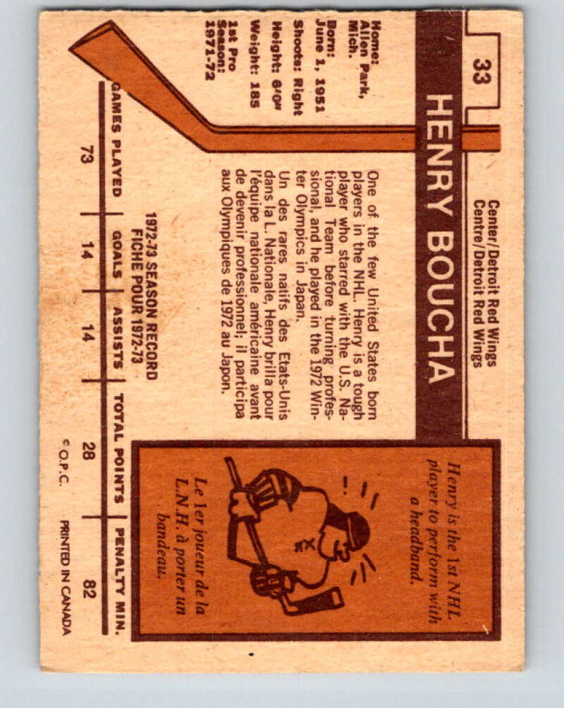1973-74 O-Pee-Chee #33 Henry Boucha RC Rookie Detroit Red Wings V8057