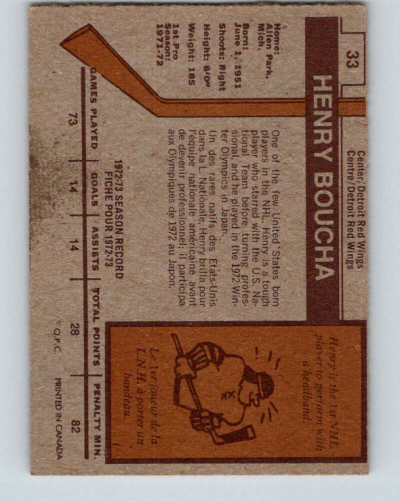 1973-74 O-Pee-Chee #33 Henry Boucha RC Rookie Detroit Red Wings V8058
