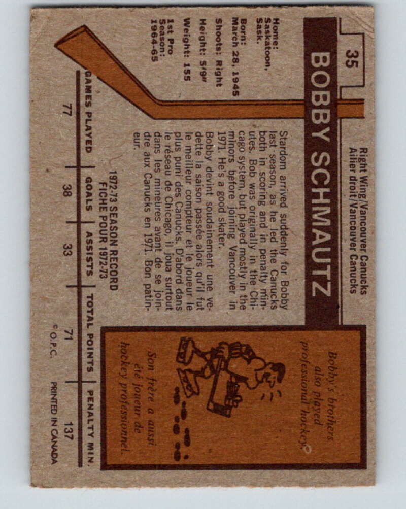 1973-74 O-Pee-Chee #35 Bobby Schmautz Vancouver Canucks V8064