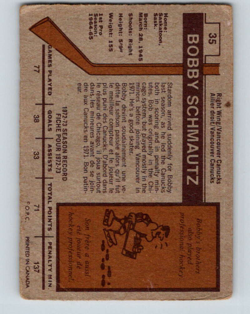 1973-74 O-Pee-Chee #35 Bobby Schmautz Vancouver Canucks V8065