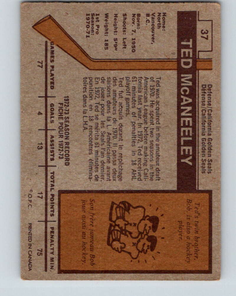 1973-74 O-Pee-Chee #37 Ted McAneeley California Golden Seals V8069
