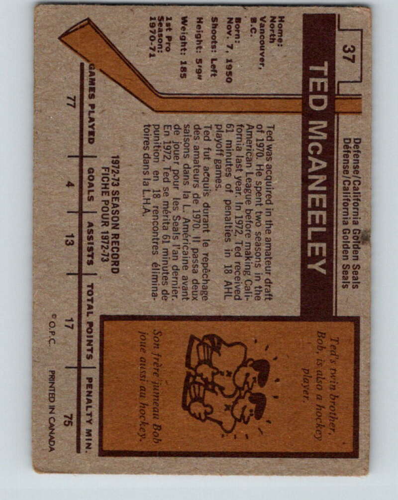 1973-74 O-Pee-Chee #37 Ted McAneeley California Golden Seals V8070
