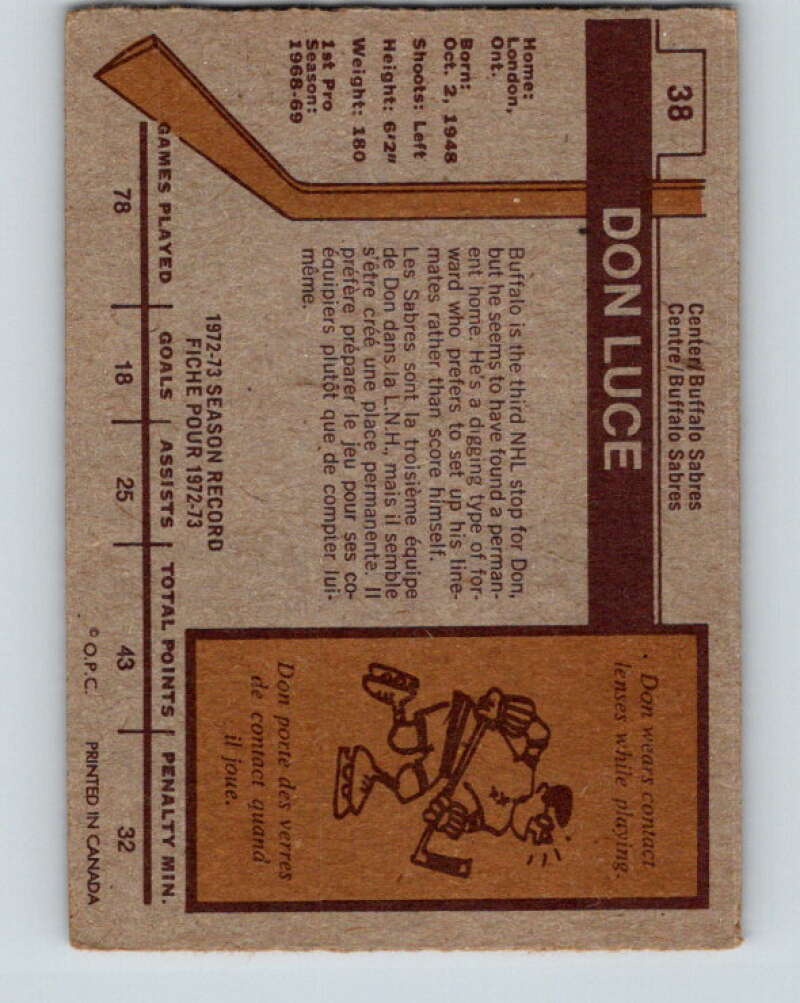 1973-74 O-Pee-Chee #38 Don Luce Buffalo Sabres V8071