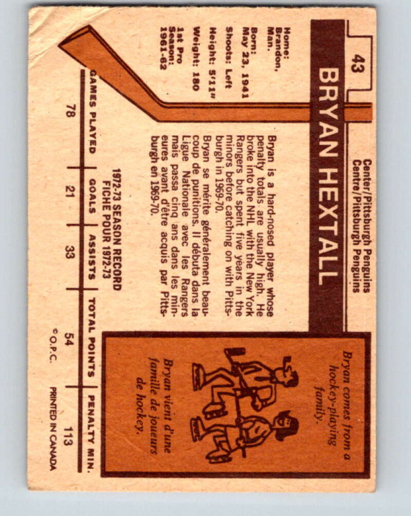 1973-74 O-Pee-Chee #43 Bryan Hextall Pittsburgh Penguins V8095