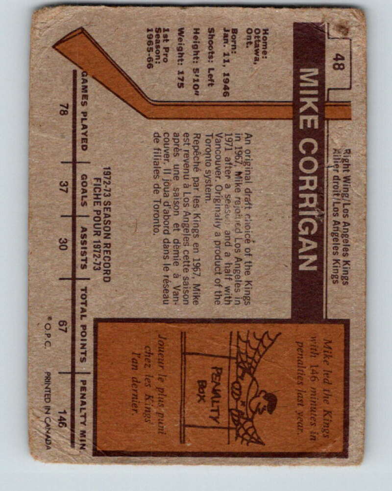1973-74 O-Pee-Chee #48 Mike Corrigan Los Angeles Kings V8117