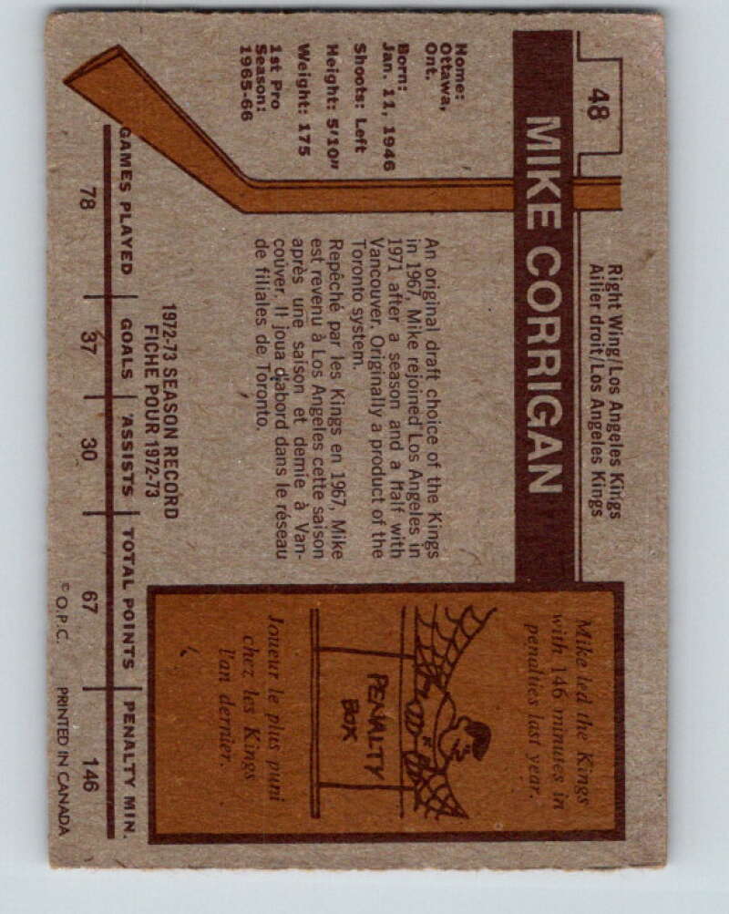 1973-74 O-Pee-Chee #48 Mike Corrigan Los Angeles Kings V8119