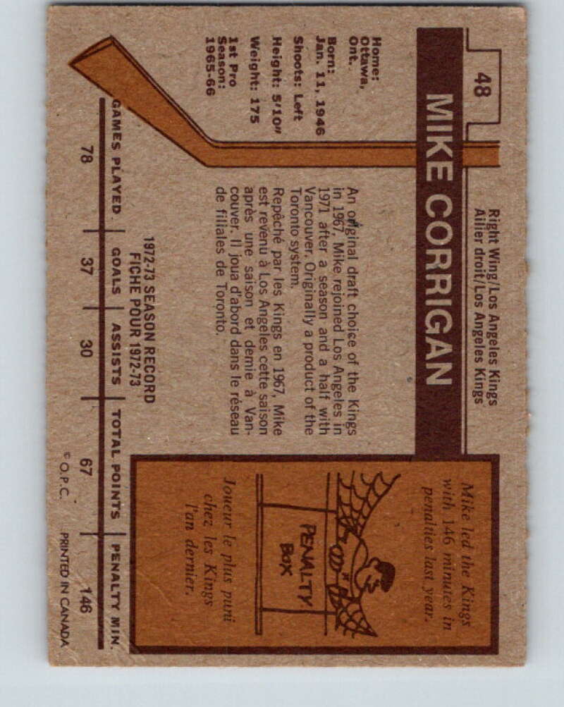 1973-74 O-Pee-Chee #48 Mike Corrigan Los Angeles Kings V8120