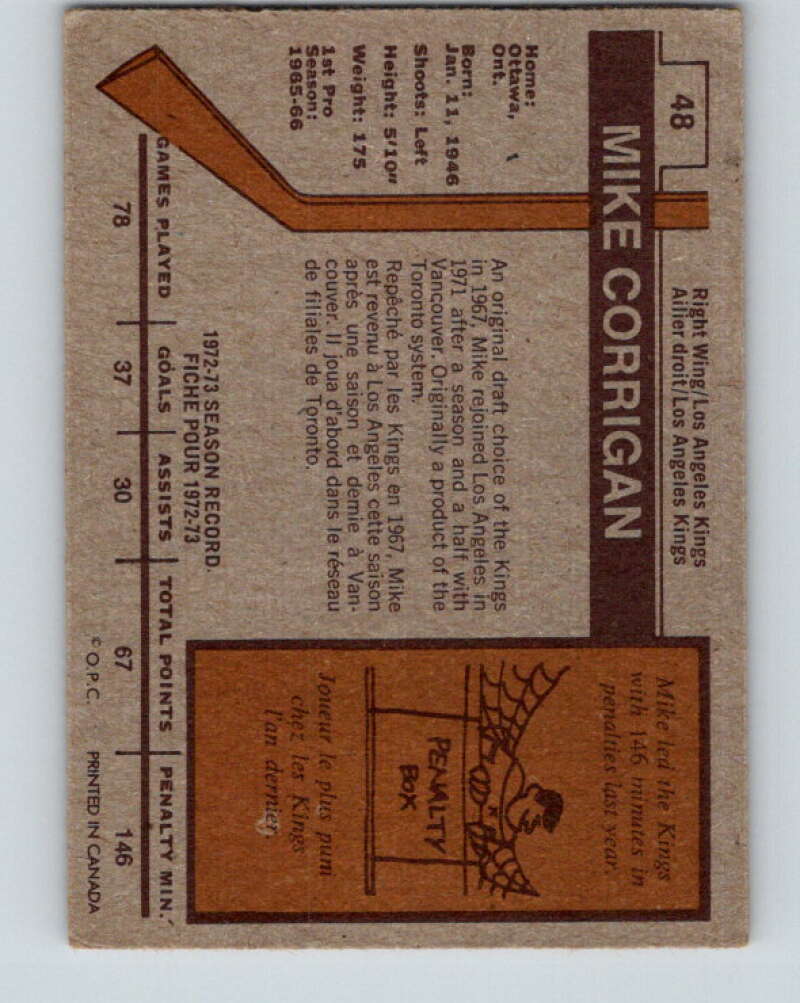 1973-74 O-Pee-Chee #48 Mike Corrigan Los Angeles Kings V8121